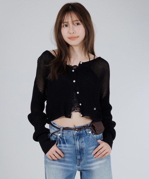 SENEE（セニー）の「cropped sheer cardigan（クロップドシアー