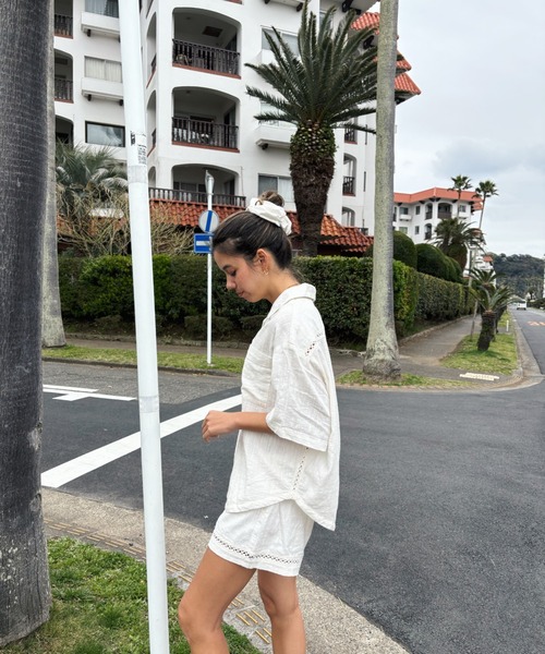 セール】BISOUS FANCY SHIRT／ロキシーリネンクロシェ半袖シャツ