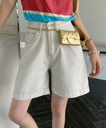 ダブルステッチハイウエストデニムショートパンツ (SS)