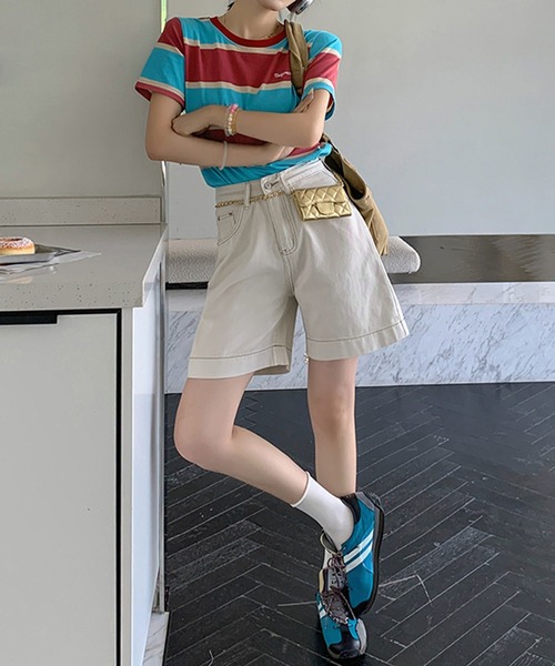 aimoha（アイモハ）の「ダブルステッチハイウエストデニムショートパンツ (SS)（その他パンツ・レディース・ベージュ・LARGE/MEDIUM/SMALL）」の3枚目の写真