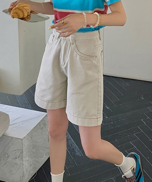 aimoha（アイモハ）の「ダブルステッチハイウエストデニムショートパンツ (SS)（その他パンツ・レディース・ベージュ・LARGE/MEDIUM/SMALL）」の5枚目の写真