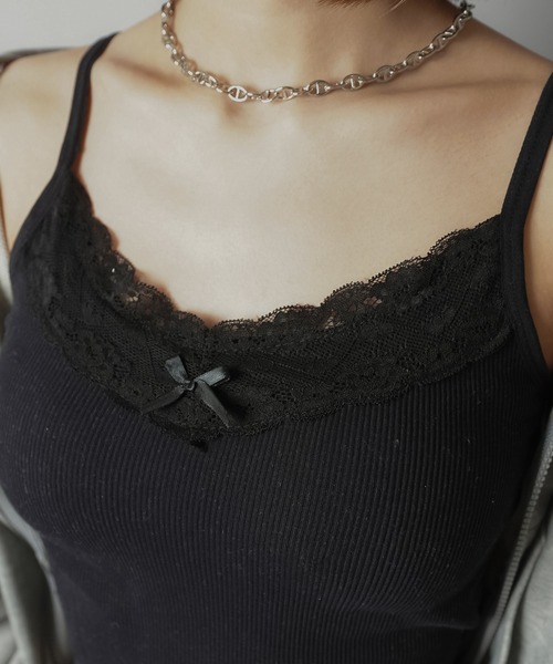 SPINNS（スピンズ）の「カップ付きキャミソール/リボン/レース（キャミソール・レディース・グレー/ブラック/ホワイト・ONESIZE）」の9枚目の写真