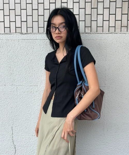 FUULLY STUDIO(フーリィーステューディオ)の「ピコレースショートスリーブリブカーデ(Tシャツ/カットソー・レディース・ブラック/ライトベージュ/ブラウン・FREE)」の9枚目の写真