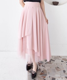CLEAR BASIC | 【低身長サイズ有】チュールドッキングアシンメトリースカート[ロング丈 大人 上品](スカート)