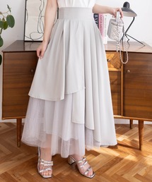 CLEAR BASIC | 【低身長サイズ有】チュールドッキングアシンメトリースカート[ロング丈 大人 上品]≪SS新作≫(スカート)