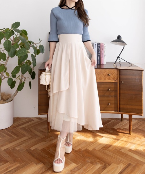 BELL VINTAGE ロングスカート アシンメトリー ホワイト チュール F アシンメトリーティアードスカート - ベルーナ【公式】