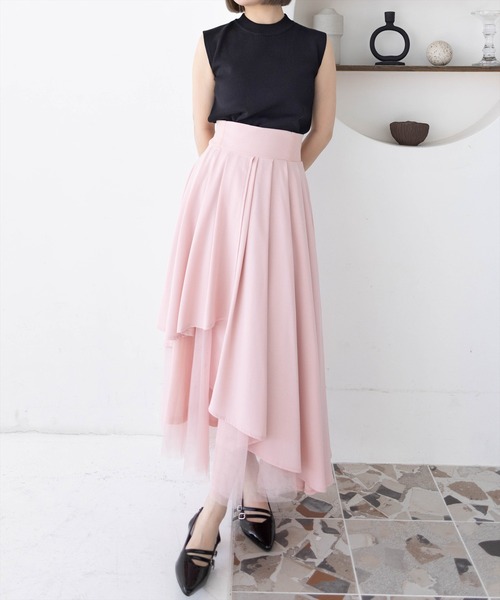 CLEAR BASIC（クリアベーシック）の「【低身長対応／サイズ展開あり】チュールドッキングアシンメトリースカート[ロング丈 大人 上品]（スカート・レディース・ブラック/アイボリー/ピンクベージュ/グレー・F/XS/PF）」の10枚目の写真