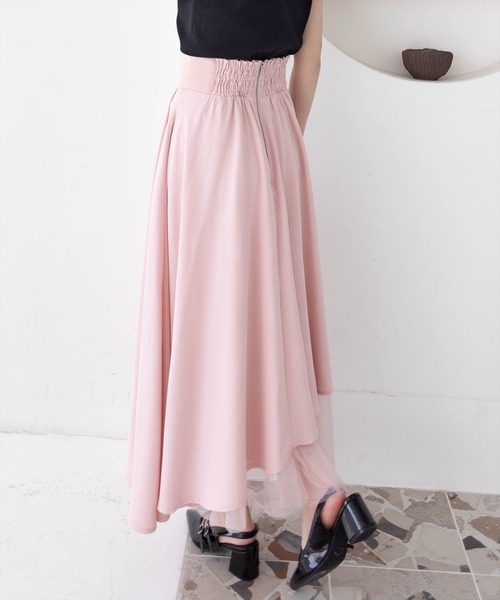 CLEAR BASIC（クリアベーシック）の「【低身長対応／サイズ展開あり】チュールドッキングアシンメトリースカート[ロング丈 大人 上品]（スカート・レディース・ブラック/アイボリー/ピンクベージュ/グレー・F/XS/PF）」の11枚目の写真