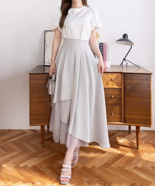 シルバー アシンメトリースカート oldhoney セール】【低身長サイズ有】チュールドッキングアシンメトリー