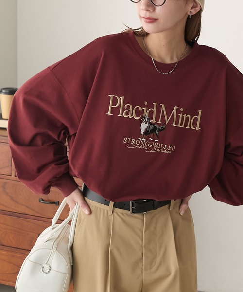 BONLECILL(ボンルシール)の「DOG刺繍ロンTEE(Tシャツ/カットソー・レディース・杢グレー/オフホワイト/ネイビー/レッド/チャコールグレー・FREE)」の5枚目の写真