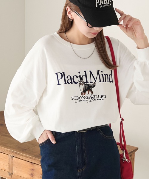 BONLECILL(ボンルシール)の「DOG刺繍ロンTEE(Tシャツ/カットソー・レディース・杢グレー/オフホワイト/ネイビー/レッド/チャコールグレー・FREE)」の2枚目の写真