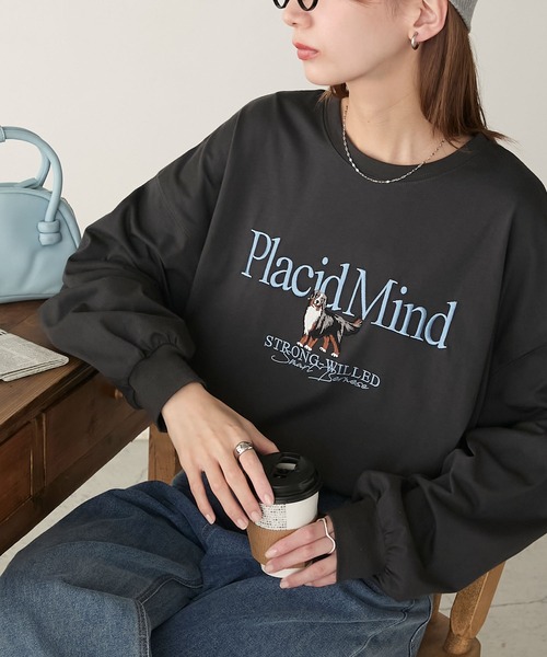 BONLECILL(ボンルシール)の「DOG刺繍ロンTEE(Tシャツ/カットソー・レディース・杢グレー/オフホワイト/ネイビー/レッド/チャコールグレー・FREE)」の1枚目の写真