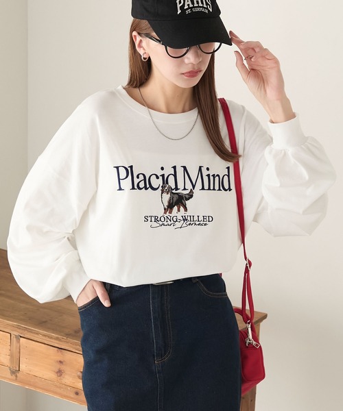 BONLECILL(ボンルシール)の「DOG刺繍ロンTEE(Tシャツ/カットソー・レディース・杢グレー/オフホワイト/ネイビー/レッド/チャコールグレー・FREE)」の6枚目の写真