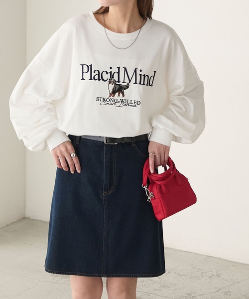 BONLECILL(ボンルシール)の「DOG刺繍ロンTEE(Tシャツ/カットソー・レディース・杢グレー/オフホワイト/ネイビー/レッド/チャコールグレー・FREE)」の7枚目の写真