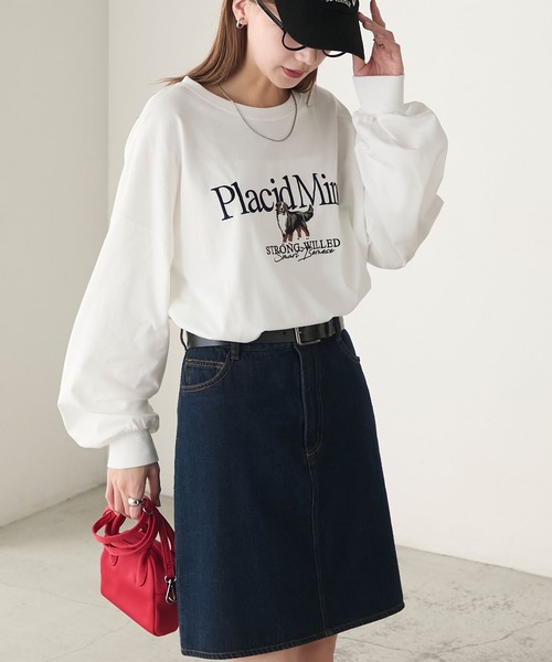 BONLECILL(ボンルシール)の「DOG刺繍ロンTEE(Tシャツ/カットソー・レディース・杢グレー/オフホワイト/ネイビー/レッド/チャコールグレー・FREE)」の8枚目の写真