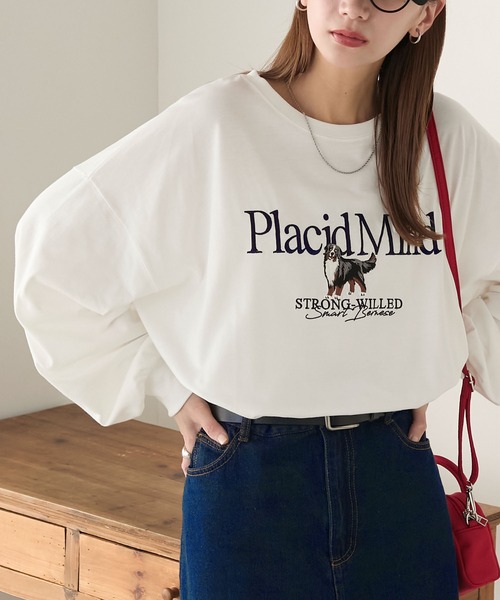 BONLECILL(ボンルシール)の「DOG刺繍ロンTEE(Tシャツ/カットソー・レディース・杢グレー/オフホワイト/ネイビー/レッド/チャコールグレー・FREE)」の22枚目の写真