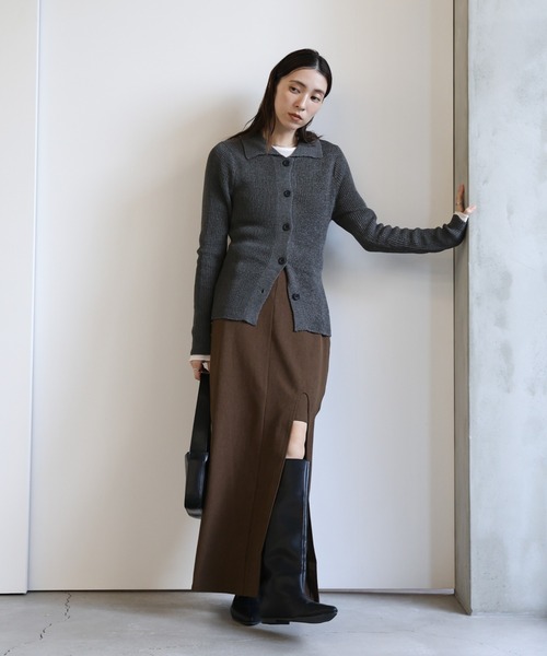 select MOCA(セレクトモカ)の「フェイクレイヤードスリットスカート(スカート・レディース・ブラック/ブラウン・MEDIUM/LARGE)」の1枚目の写真