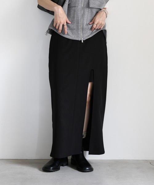 select MOCA(セレクトモカ)の「フェイクレイヤードスリットスカート(スカート・レディース・ブラック/ブラウン・MEDIUM/LARGE)」の2枚目の写真