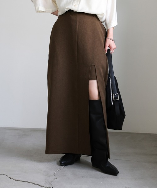select MOCA(セレクトモカ)の「フェイクレイヤードスリットスカート(スカート・レディース・ブラック/ブラウン・MEDIUM/LARGE)」の4枚目の写真