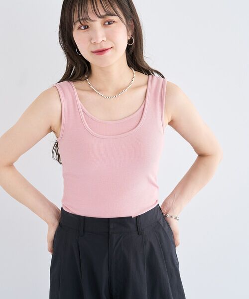 Petit fleur（プチフルール）の「・Petit Fleur レイヤードタンク（タンクトップ・レディース・ブラック/杢グレー/オフホワイト/ピンク/ブラウン/グリーン・FREE）」の6枚目の写真