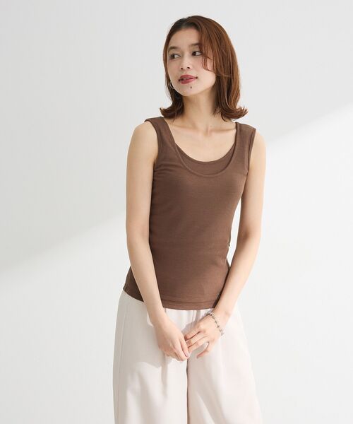Petit fleur（プチフルール）の「・Petit Fleur レイヤードタンク（タンクトップ・レディース・ブラック/杢グレー/オフホワイト/ピンク/ブラウン/グリーン・FREE）」の7枚目の写真