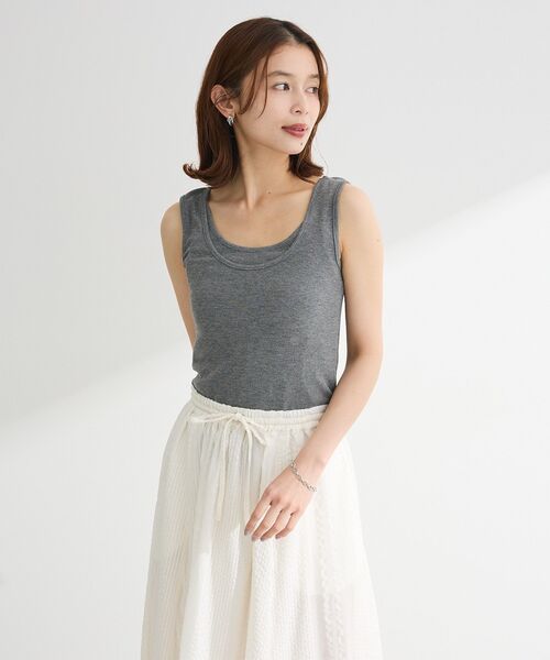 Petit fleur（プチフルール）の「・Petit Fleur レイヤードタンク（タンクトップ・レディース・ブラック/杢グレー/オフホワイト/ピンク/ブラウン/グリーン・FREE）」の17枚目の写真