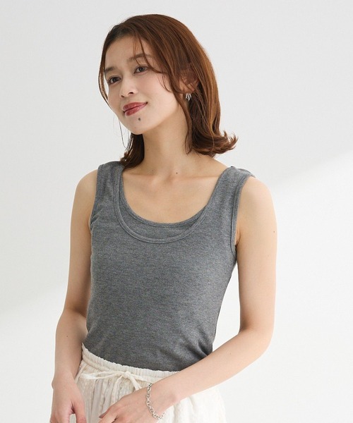 Petit fleur（プチフルール）の「・Petit Fleur レイヤードタンク（タンクトップ・レディース・ブラック/杢グレー/オフホワイト/ピンク/ブラウン/グリーン・FREE）」の3枚目の写真