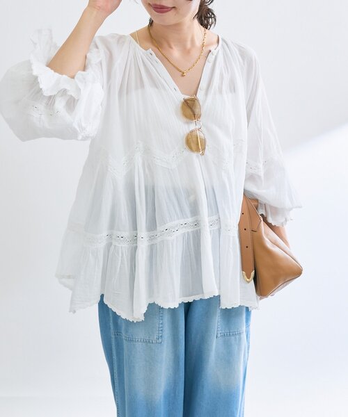 RIVE DROITE（リヴドロワ）の「【シーズンムードを高める】コットンボイルレースブラウス（シャツ/ブラウス・レディース・ホワイト/ブラック・FREE）」の7枚目の写真