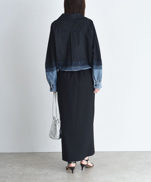 新品　今季　新作　エイミーロウ　デニムMIXドロストシャツ　ブラック 新品 今季 新作 いエイミーロウ デニムMIXドロストシャツ