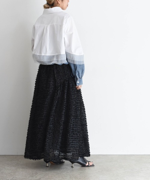 新品　今季　新作　エイミーロウ　デニムMIXドロストシャツ　ブラック デニムMIXドロストシャツ Eimee Law│Eimee Law & LHELBIE 公式