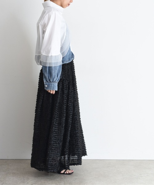 新品　今季　新作　エイミーロウ　デニムMIXドロストシャツ　ブラック デニムMIXドロストシャツ Eimee Law│Eimee Law & LHELBIE 公式