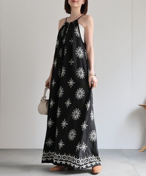 セール】ホルターネック エスニックマキシワンピース