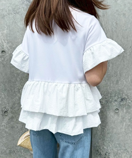 tシャツ ダブルバルーン裾フレアトップス レディース セール】ダブルバルーン裾フレアトップス（Tシャツ/カットソー