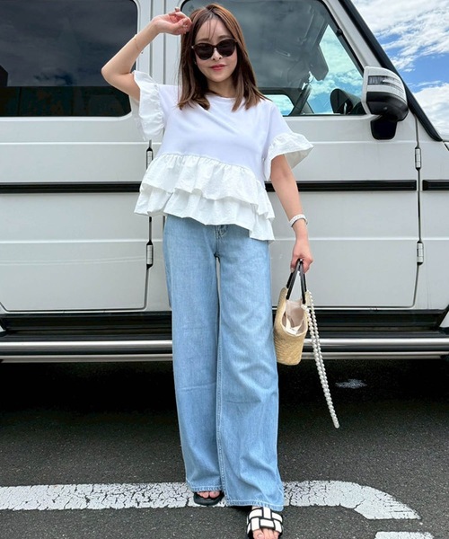 tシャツ ダブルバルーン裾フレアトップス レディース セール】ダブルバルーン裾フレアトップス（Tシャツ/カットソー