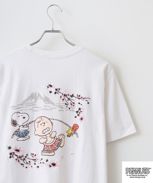 ドーナツ・ピーナツ 単独ツアー豆丸 Tシャツ セール】PEANUTS 刺繍＆プリントTシャツ（Tシャツ/カットソー