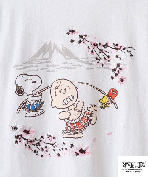 PEANUTS(ピーナッツ)の「PEAUTS 和柄 刺繍&プリント 天竺半袖Tシャツ(Tシャツ/カットソー・メンズ・ブラック/ホワイト・M/L/LL)」の9枚目の写真