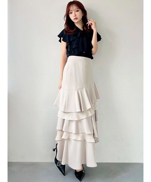 RESEXXY（リゼクシー）の「プリーツヘムラッフルフレアスカート（スカート・レディース・ブルー/ブラック/ベージュ・FREE）」の5枚目の写真