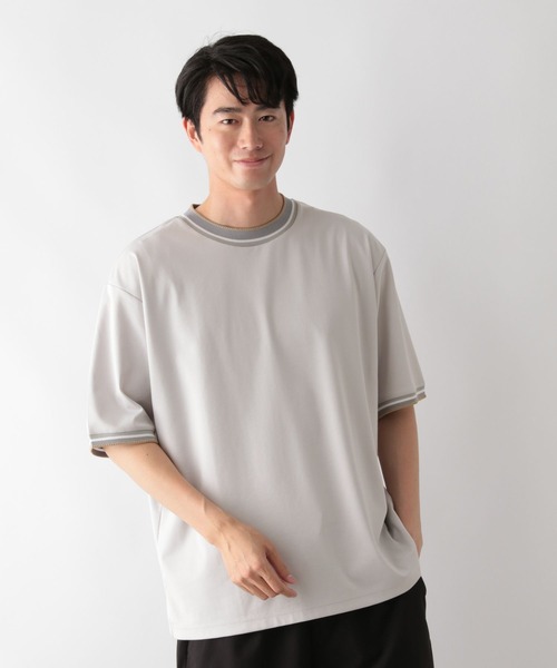 GLOBAL WORK(グローバルワーク)の「ニット切り替え/ポンチTシャツ/498714(Tシャツ/カットソー・メンズ・ネイビー/オフホワイト/チャコールグレー/グレイッシュベージュ・S/XL/L/M)」の3枚目の写真