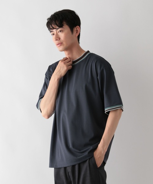 GLOBAL WORK(グローバルワーク)の「ニット切り替え/ポンチTシャツ/498714(Tシャツ/カットソー・メンズ・ネイビー/オフホワイト/チャコールグレー/グレイッシュベージュ・S/XL/L/M)」の1枚目の写真