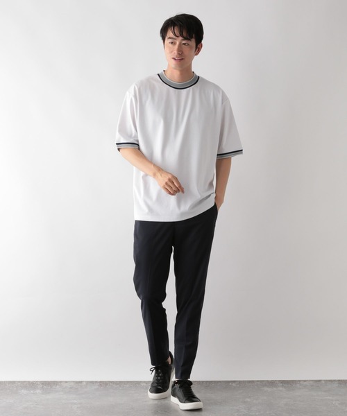GLOBAL WORK(グローバルワーク)の「ニット切り替え/ポンチTシャツ/498714(Tシャツ/カットソー・メンズ・ネイビー/オフホワイト/チャコールグレー/グレイッシュベージュ・S/XL/L/M)」の5枚目の写真