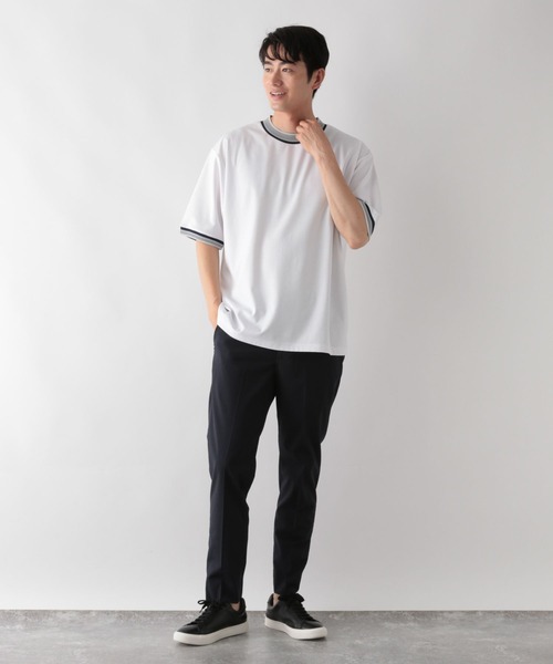 GLOBAL WORK(グローバルワーク)の「ニット切り替え/ポンチTシャツ/498714(Tシャツ/カットソー・メンズ・ネイビー/オフホワイト/チャコールグレー/グレイッシュベージュ・S/XL/L/M)」の6枚目の写真