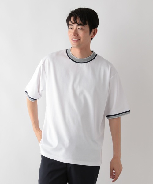 GLOBAL WORK(グローバルワーク)の「ニット切り替え/ポンチTシャツ/498714(Tシャツ/カットソー・メンズ・ネイビー/オフホワイト/チャコールグレー/グレイッシュベージュ・S/XL/L/M)」の8枚目の写真