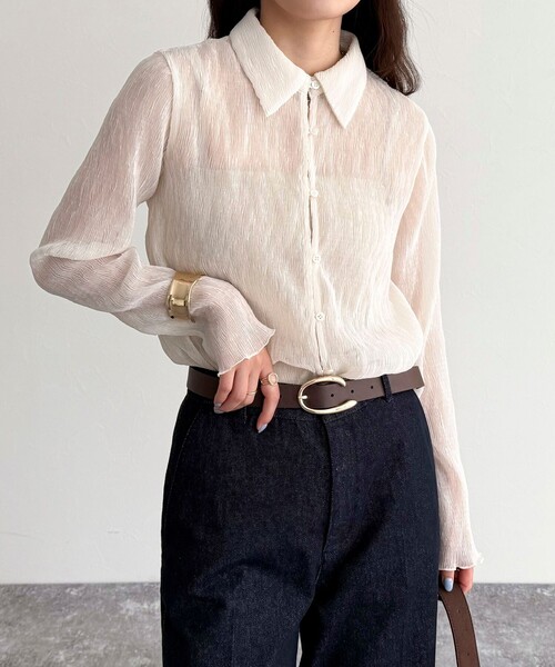 fredy emue（フレディエミュ）の「シアープリーツシャツ（シャツ/ブラウス・レディース・オフホワイト/グレイッシュベージュ/ブラック・38）」の10枚目の写真