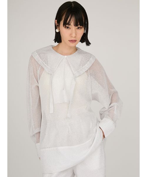 emmi（エミ）の「ラメメッシュブラウス（シャツ/ブラウス・レディース・ホワイト/ライトブルー・F）」の3枚目の写真