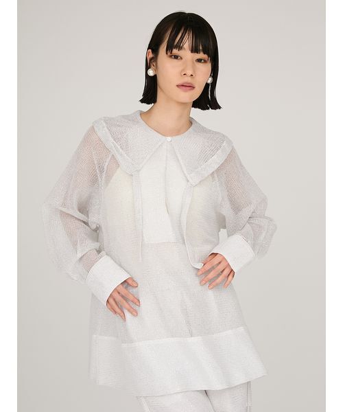 emmi（エミ）の「ラメメッシュブラウス（シャツ/ブラウス・レディース・ホワイト/ライトブルー・F）」の4枚目の写真