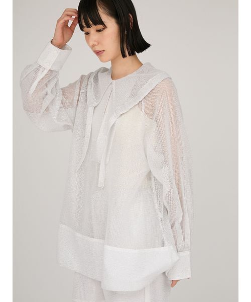 emmi（エミ）の「ラメメッシュブラウス（シャツ/ブラウス・レディース・ホワイト/ライトブルー・F）」の6枚目の写真