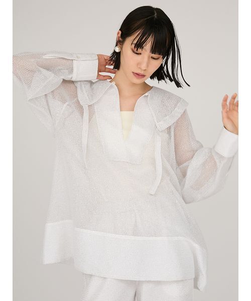 emmi（エミ）の「ラメメッシュブラウス（シャツ/ブラウス・レディース・ホワイト/ライトブルー・F）」の10枚目の写真