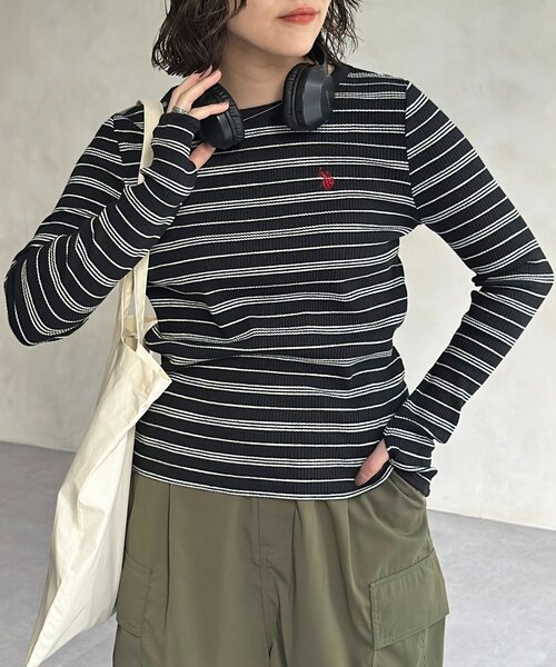 U.S. POLO ASSN.（ユーエスポロアッスン）の「【U.S. POLO ASSN. 】クルーネックリブロンT（Tシャツ/カットソー・レディース・ホワイト系その他/ブラック/アイボリー/グレー/ブラック系その他・FREE）」の4枚目の写真