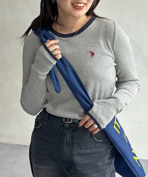 U.S. POLO ASSN.（ユーエスポロアッスン）の「【U.S. POLO ASSN. 】クルーネックリブロンT（Tシャツ/カットソー・レディース・ホワイト系その他/ブラック/アイボリー/グレー/ブラック系その他・FREE）」の5枚目の写真