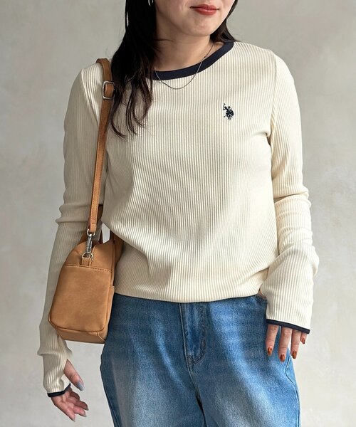 U.S. POLO ASSN.（ユーエスポロアッスン）の「【U.S. POLO ASSN. 】クルーネックリブロンT（Tシャツ/カットソー・レディース・ホワイト系その他/ブラック/アイボリー/グレー/ブラック系その他・FREE）」の3枚目の写真